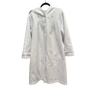Miss Elaine Womens Lavender Floral Embroidered Fleece‎ Robe L Button Front
